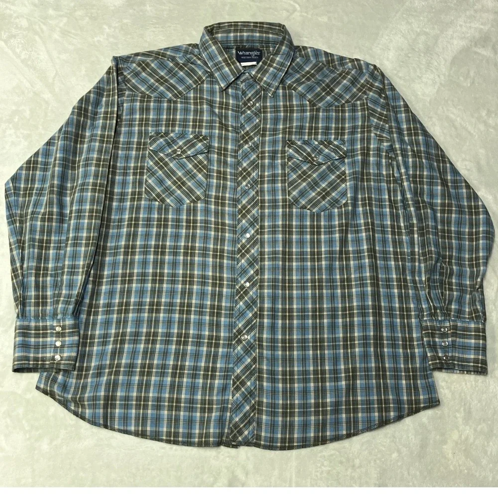 Vintage Wrangler Western Shirt Plaid Twill Western Pearl Snap Cowboy Retro Sz XL